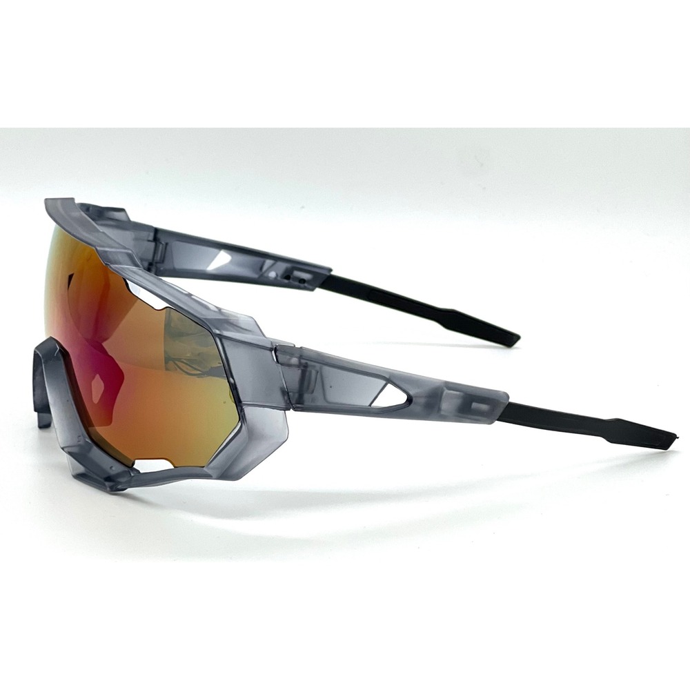 Grey Shield Sunglasses Iridescent Mirror Lens Sport Geometric Cyberpunk Wrap - Picture 6 of 10